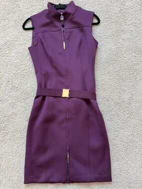 Tommy Hilfiger Sleeveless Zipper Sheath Dress with Gold Buckle - Plum